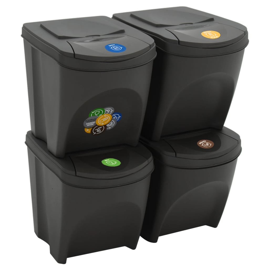 Bandons à ordures vidaxl 4 St Empilable 100 L Grey en polypropène
