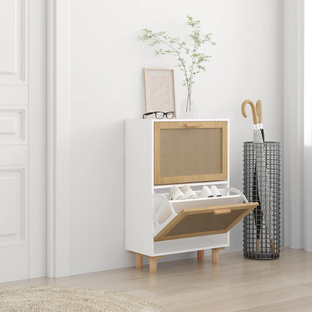 Vidaxl Shoe Cabinet 52x25x80 cm Bois transformé et bien sûr White Rattan