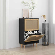 Armoire à chaussures Vidaxl 52x25x80 cm en bois de propriété et noir rotin noir - afbeelding 1