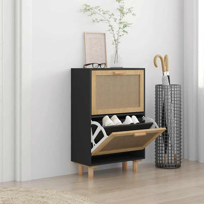 Armoire à chaussures Vidaxl 52x25x80 cm en bois de propriété et noir rotin noir