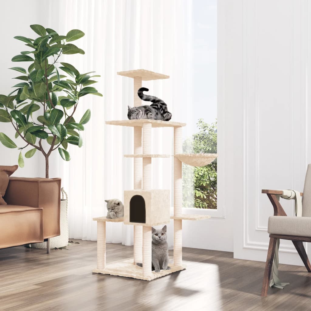 Vidaxl Cat Furniture avec Sisal Scratch Posts 142 cm Crème -Colored