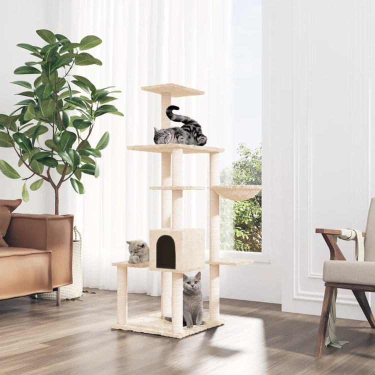 Vidaxl Cat Furniture avec Sisal Scratch Posts 142 cm Crème -Colored