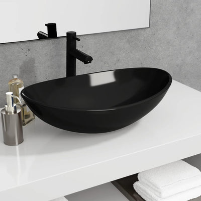 Vidaxl Washbasin 54.5x35x15,5 cm en verre trempé noir