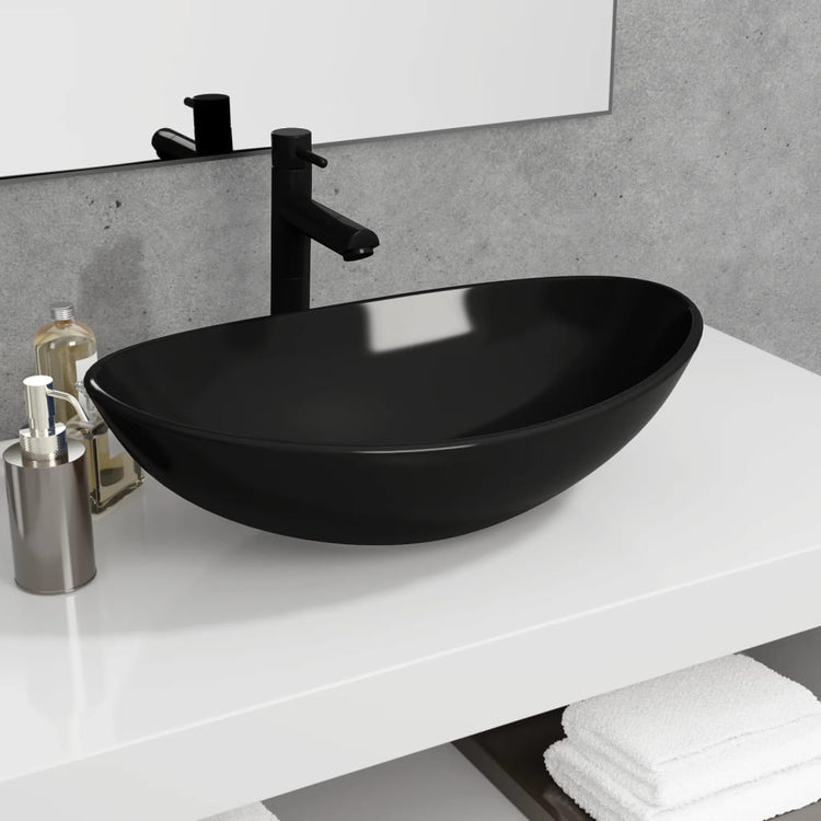 Vidaxl Washbasin 54.5x35x15,5 cm en verre trempé noir