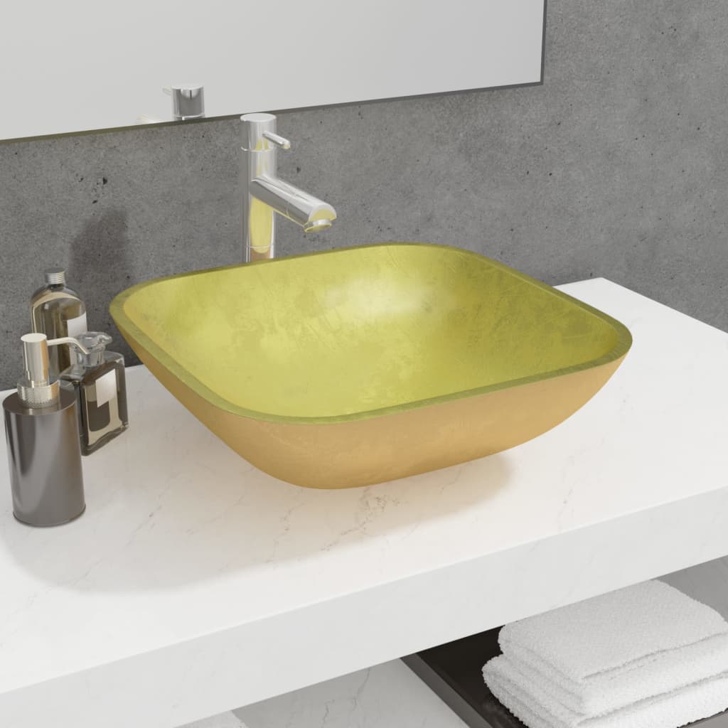 Vidaxl Washbasin 42x42x14 cm en verre or de couleur