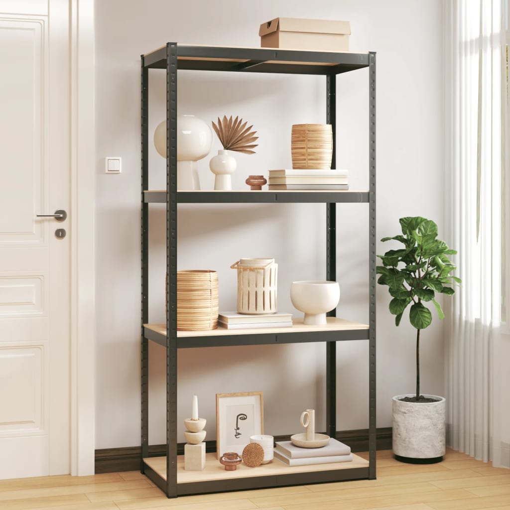 Rack de stockage Vidaxl en acier à 4 couches et couleur anthracite en bois transformé