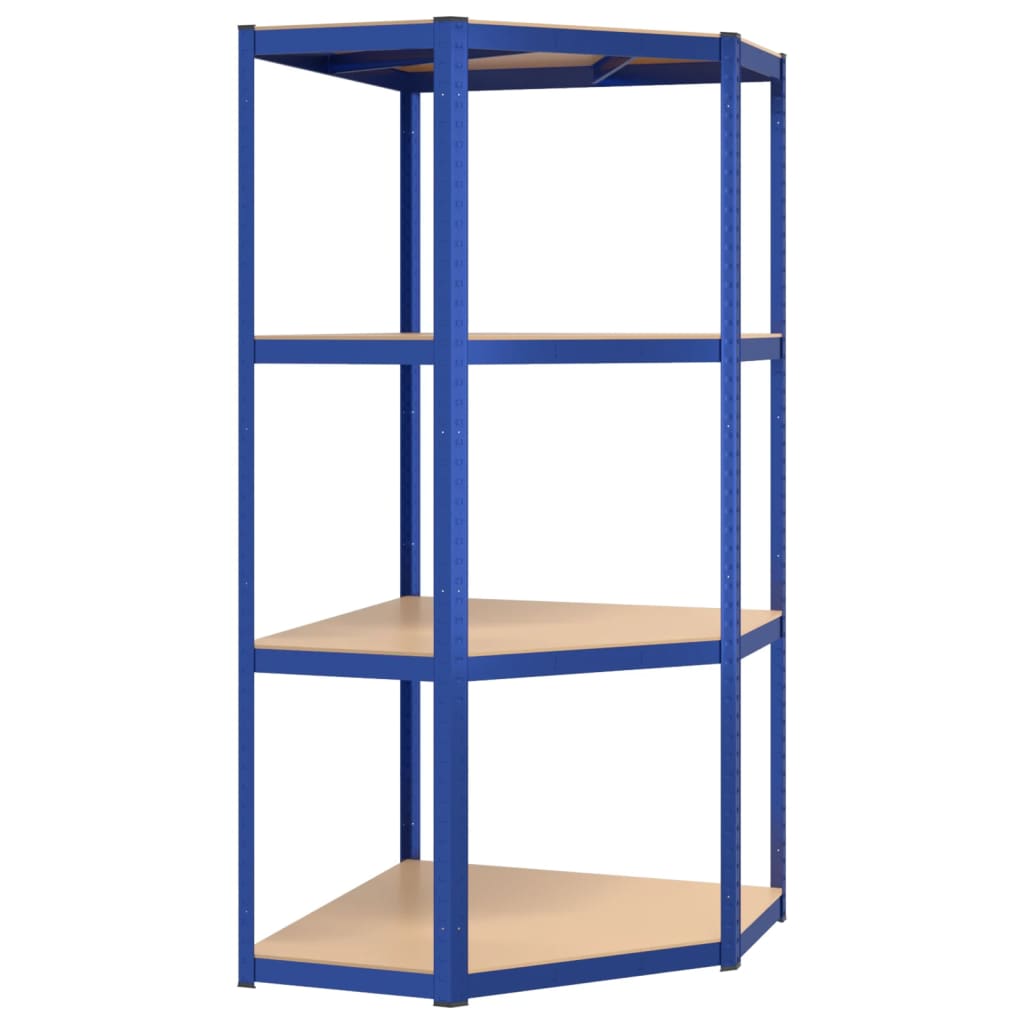 Vidaxl Hoekrek à 4 couches en acier et bleu en bois transformé