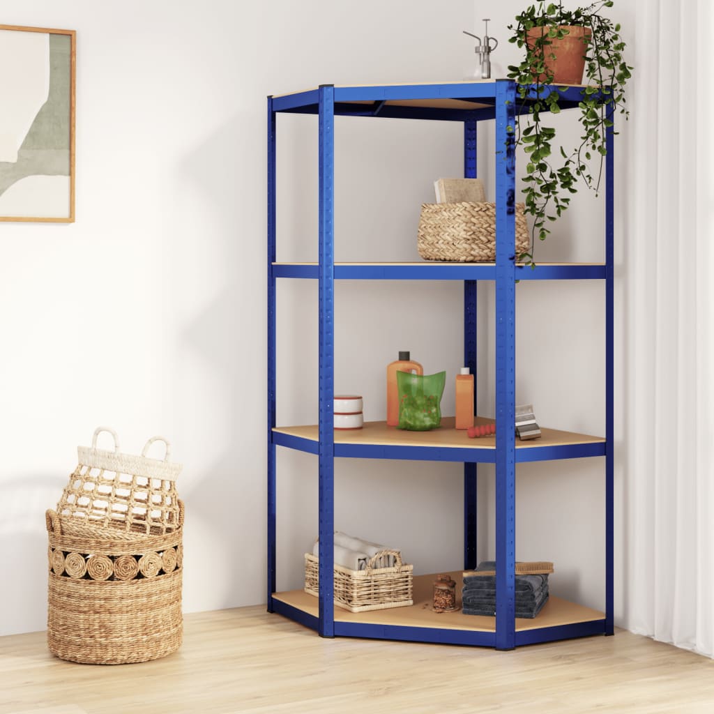 Vidaxl Hoekrek à 4 couches en acier et bleu en bois transformé