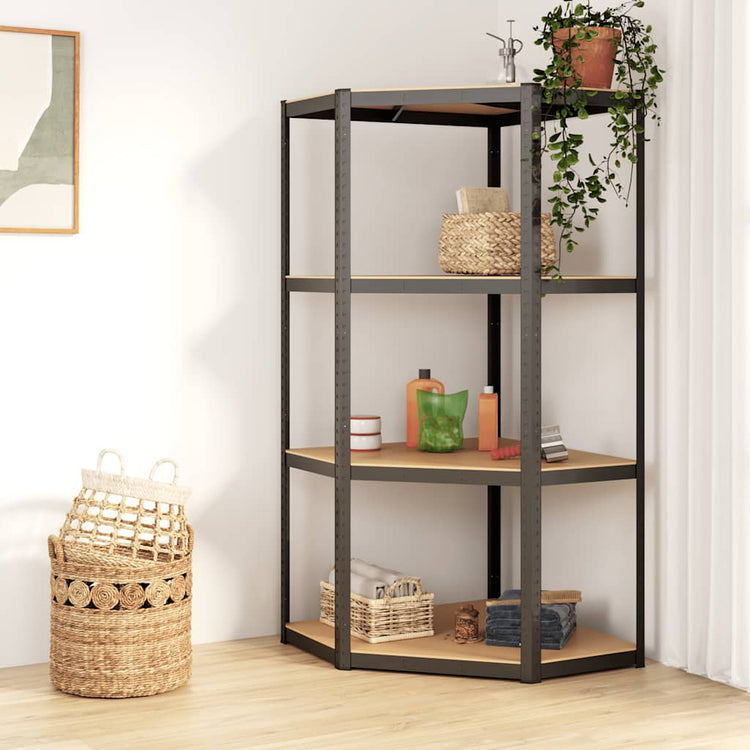 Rack de stockage Vidaxl en acier à 4 couches et couleur anthracite en bois transformé