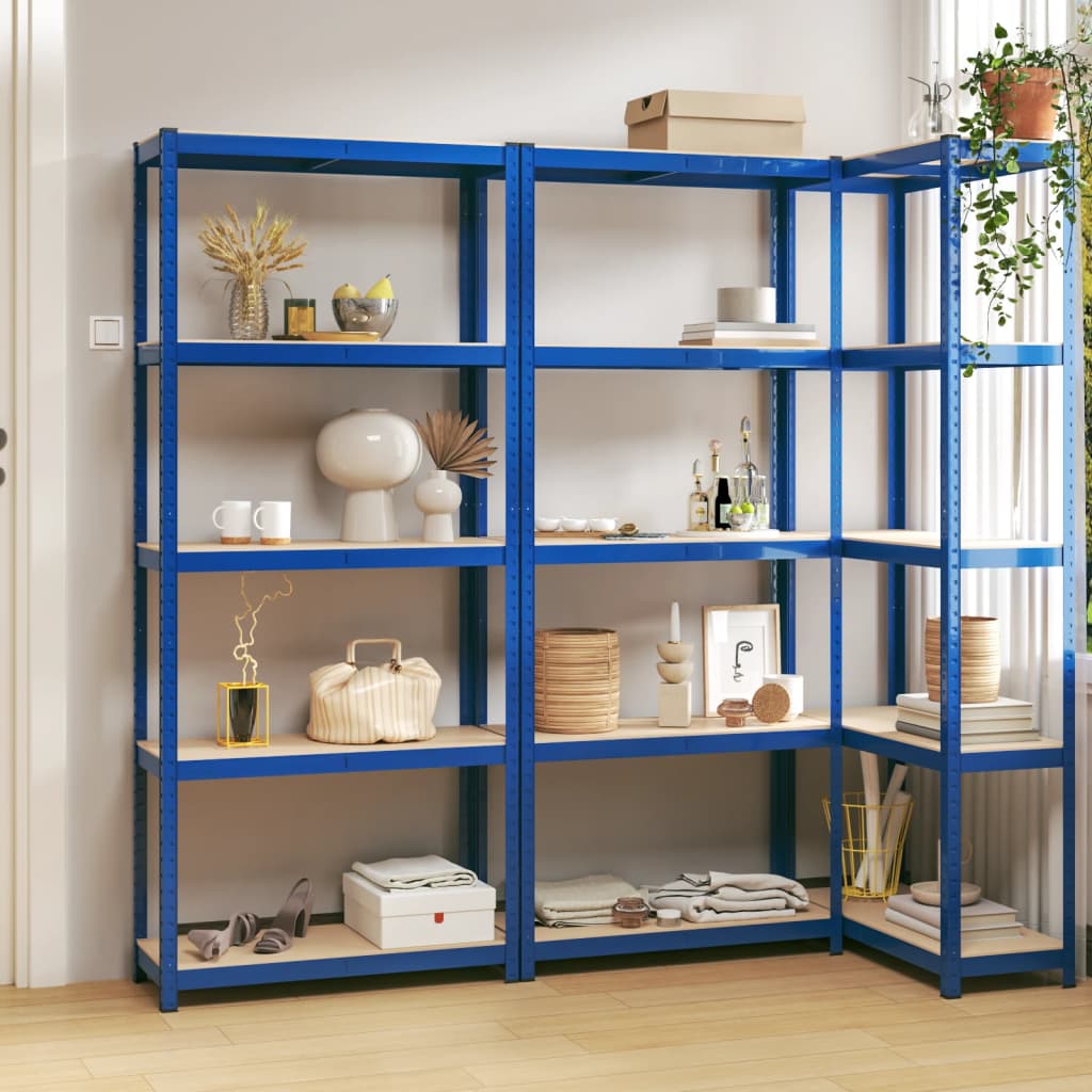 Racks de rangement Vidaxl 3 acier à 5 couches et bleu en bois transformé