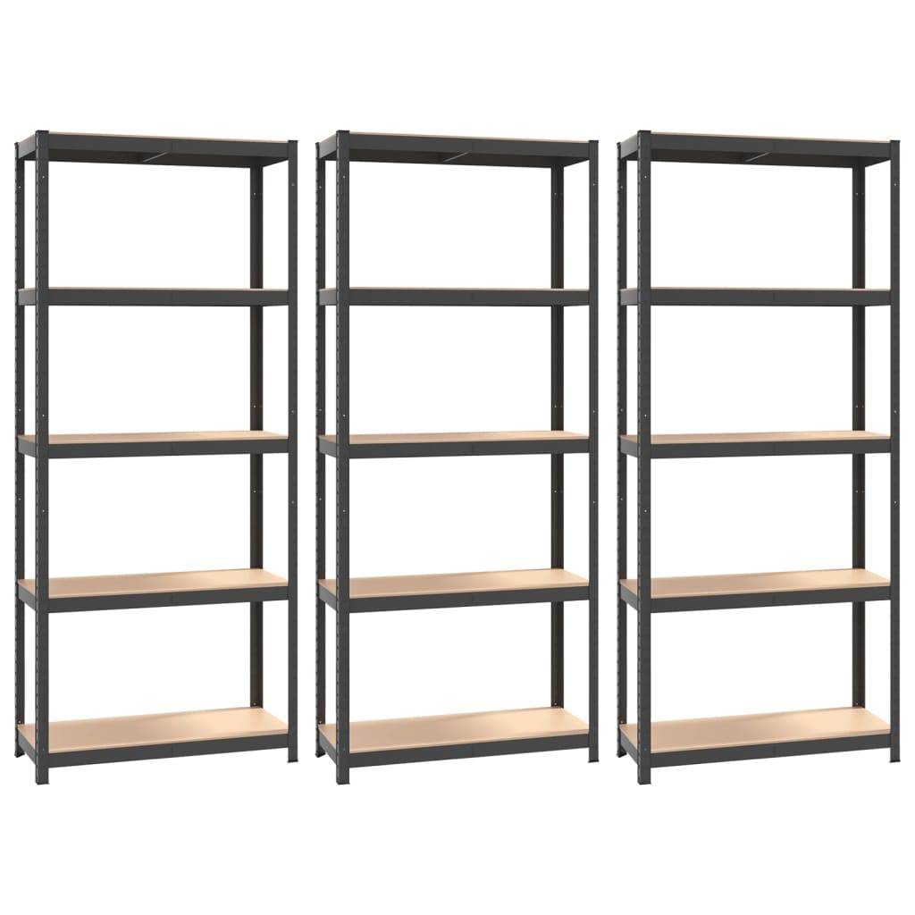 Racks de rangement Vidaxl 5 couches 3 st en acier en bois transformé en bois d'anthracite