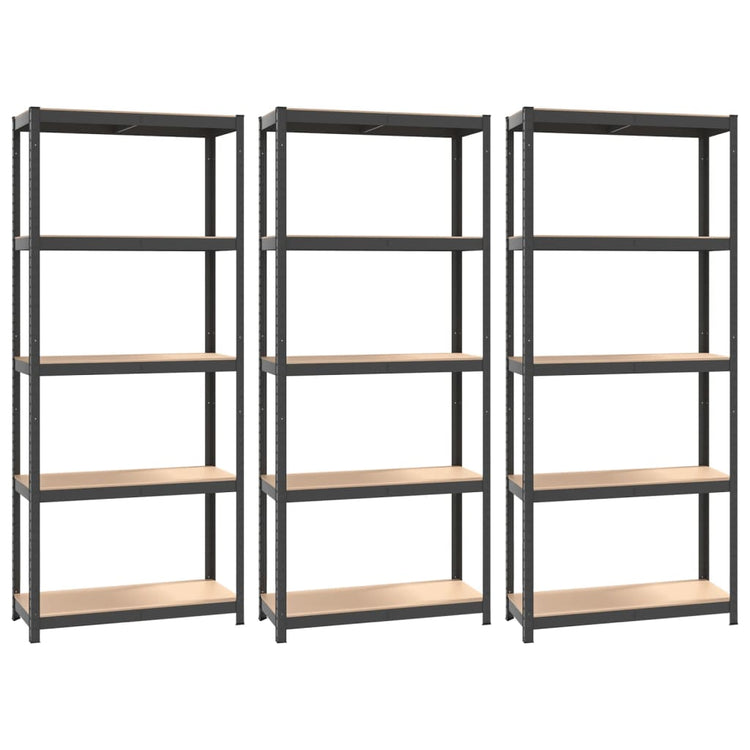 Racks de rangement Vidaxl 5 couches 3 st en acier en bois transformé en bois d'anthracite