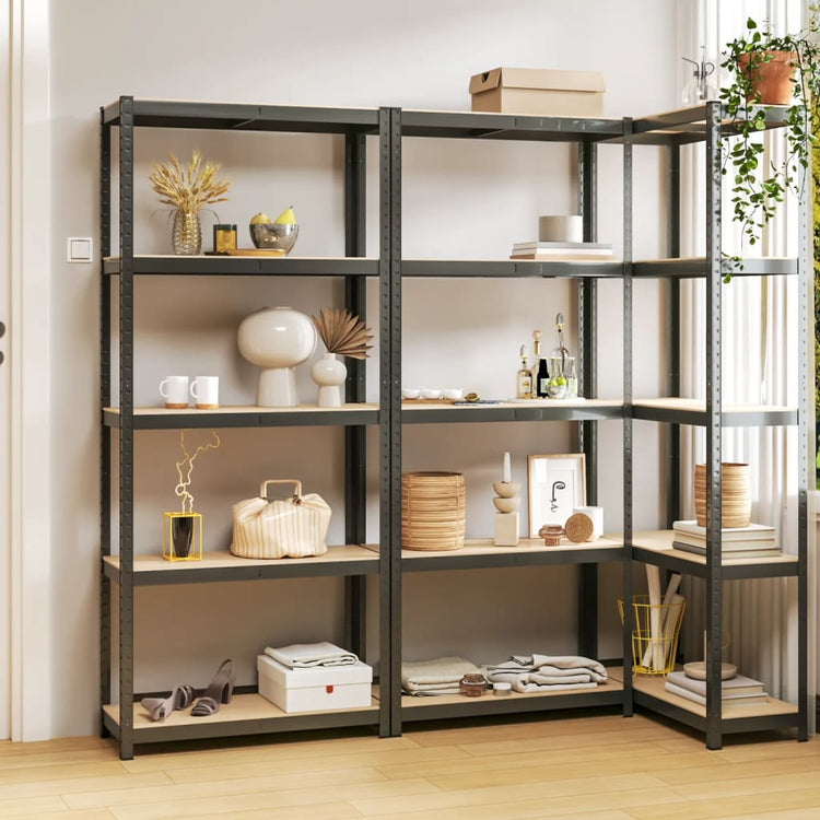 Racks de rangement Vidaxl 5 couches 3 st en acier en bois transformé en bois d'anthracite