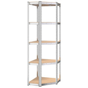 Vidaxl Corner Rack en acier à 5 couches et en bois transformé en argent coloré - afbeelding 2