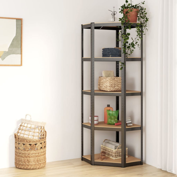Vidaxl Hoekrek 5 couches en acier et en bois transformé en bois d'anthracite