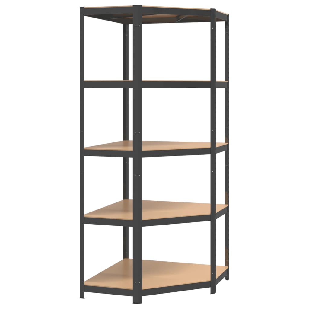 Vidaxl Hoekrek 5 couches en acier et en bois transformé en bois d'anthracite