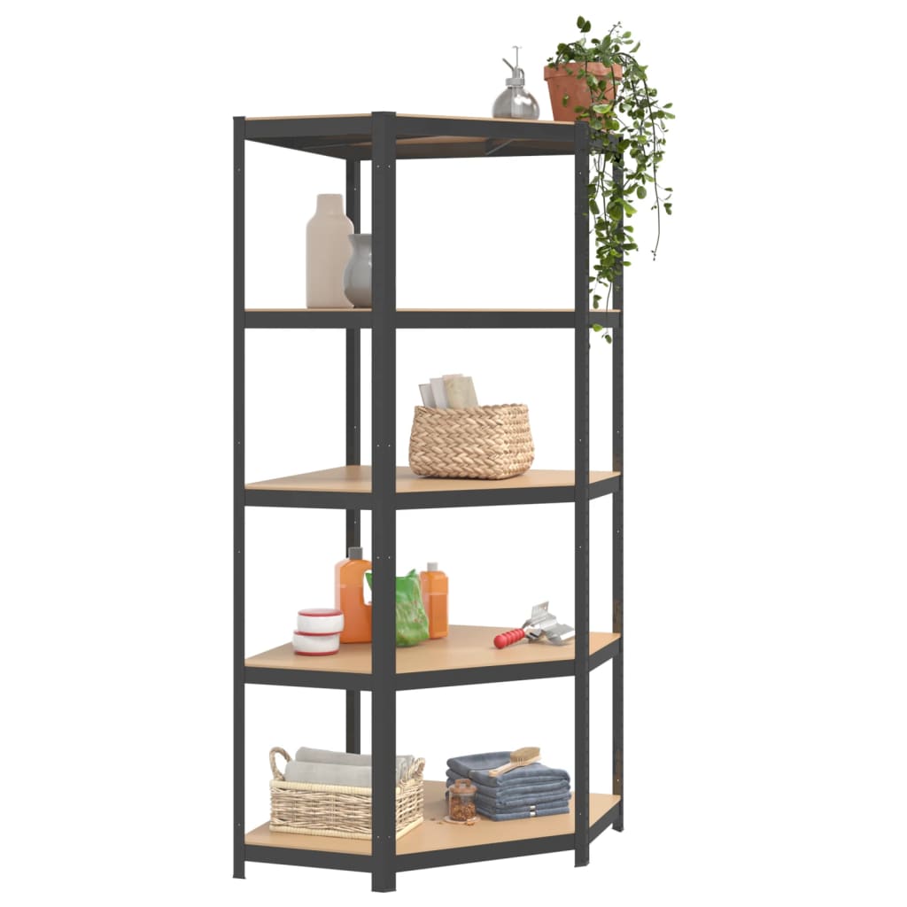 Vidaxl Hoekrek 5 couches en acier et en bois transformé en bois d'anthracite