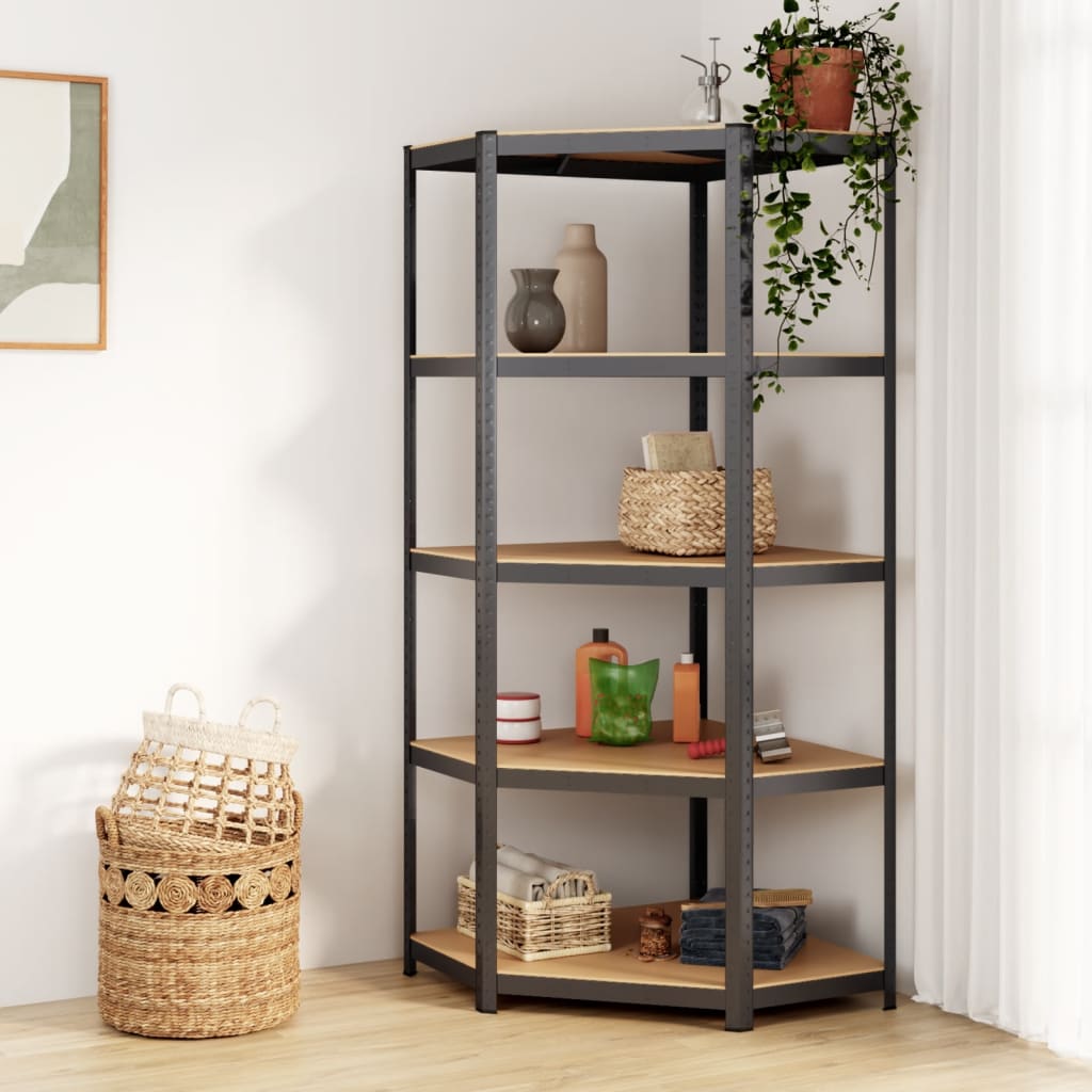 Vidaxl Hoekrek 5 couches en acier et en bois transformé en bois d'anthracite