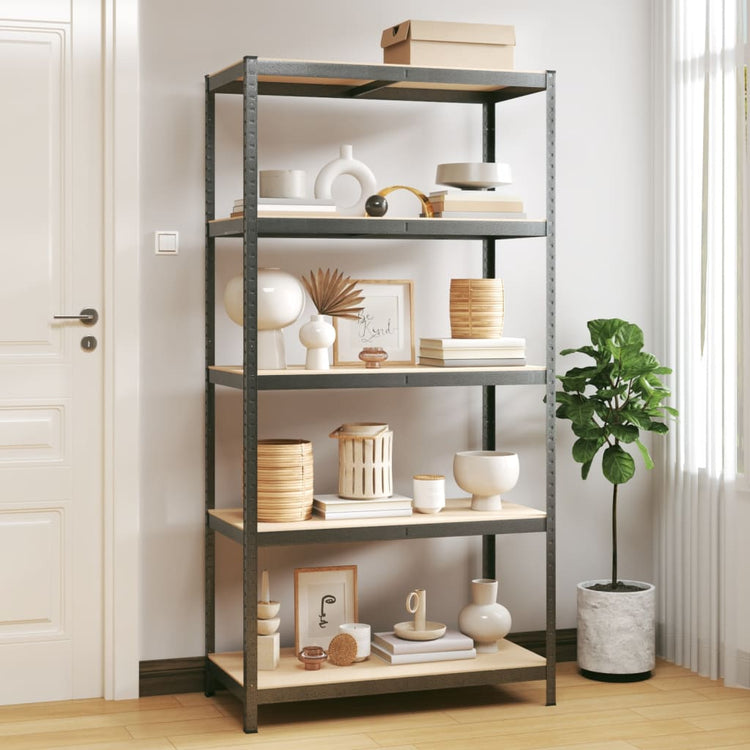 Rack de stockage Vidaxl en acier à 5 couches et gris en bois transformé