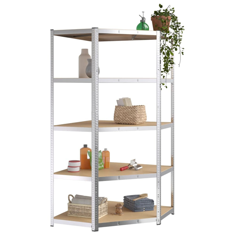 Rack d'angle Vidaxl Robuste en acier à 5 couches et en argent en bois transformé de couleur