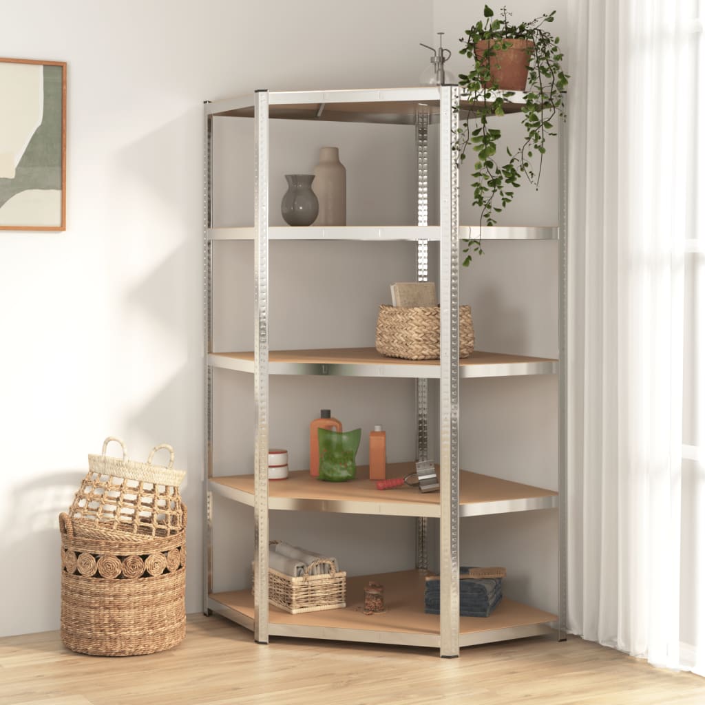 Rack d'angle Vidaxl Robuste en acier à 5 couches et en argent en bois transformé de couleur