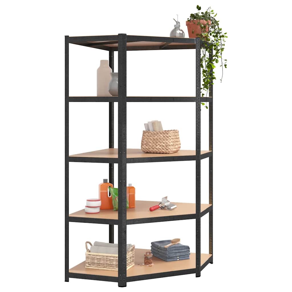 Rack d'angle Vidaxl Robust 5 couches en acier et gris en bois transformé