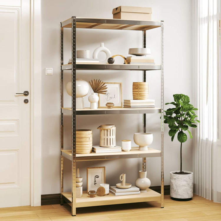 Rack de stockage Vidaxl en acier à 5 couches et en argent en bois transformé de couleur