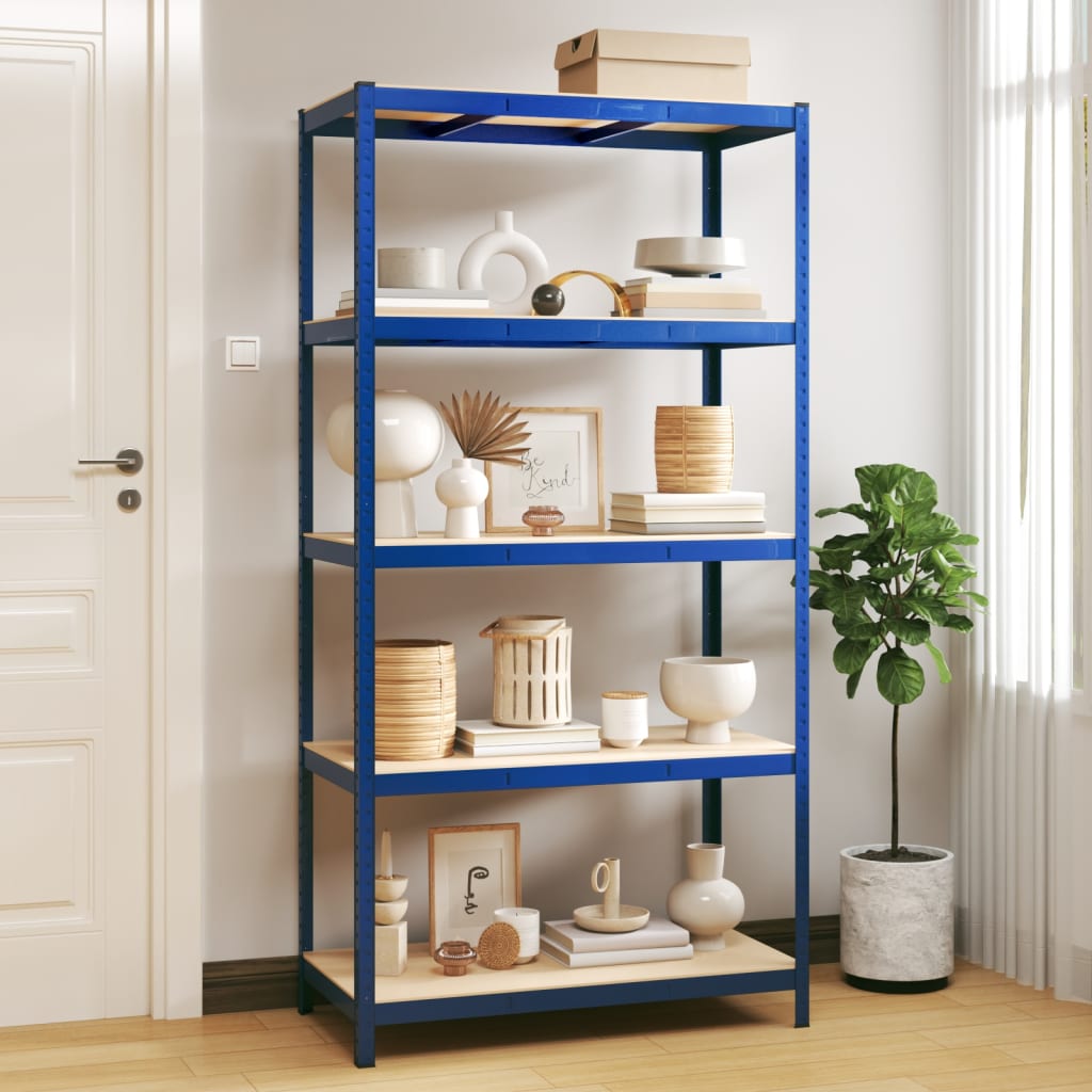 Rack de stockage Vidaxl en acier à 5 couches et bleu en bois transformé