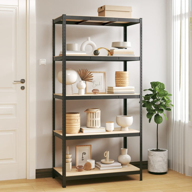 Rack de stockage Vidaxl en acier à 5 couches et en bois transformé en bois d'anthracite