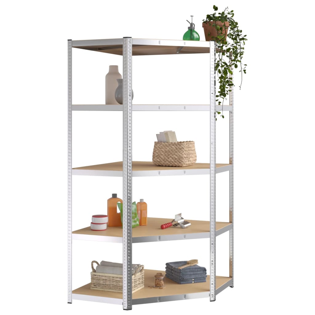 Vidaxl Corner Rack en acier à 5 couches et en bois transformé en argent coloré