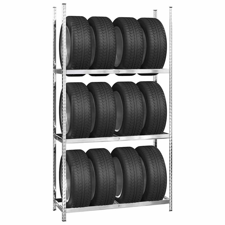 Vidaxl Tire Rack à 3 couches 110x40x200 cm en acier en argent coloré