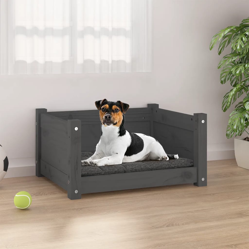 Vidaxl Dog Basket 55.5x45.5x28 cm Gris de pin massif