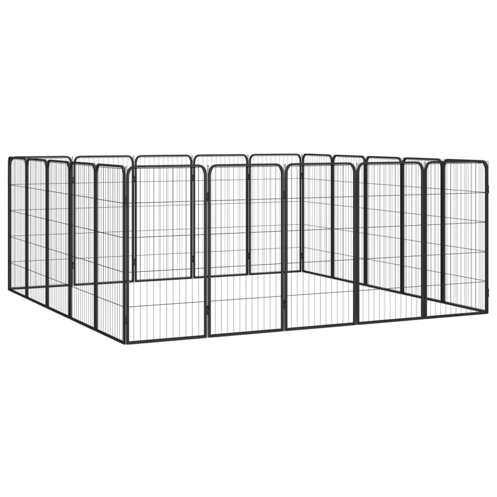 Vidaxl Dog Kennel 20 panneaux 50 x 100 cm en poudre et en acier noir