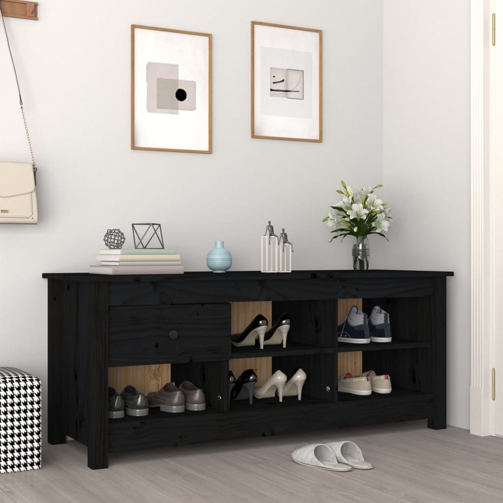 Armoire à chaussures Vidaxl 110x38x45,5 cm Pine solide noire