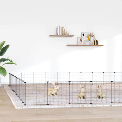 Vidaxl Petts Cage avec porte 52 panneaux 35x35 cm en acier noir