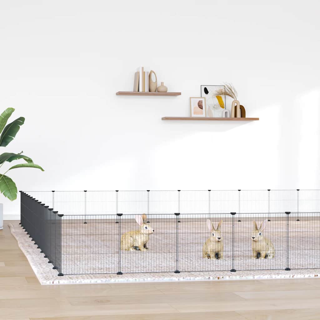Vidaxl Petts Cage avec porte 52 panneaux 35x35 cm en acier noir