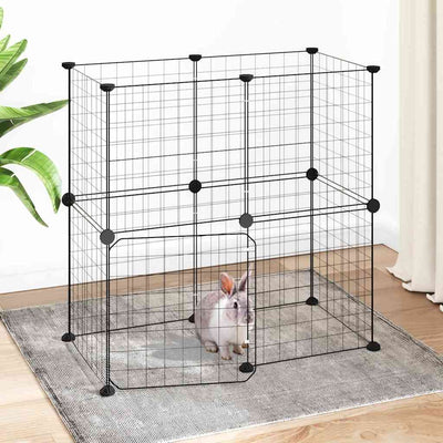 Vidaxl Petts Cage avec porte 12 panneaux 35x35 cm en acier noir