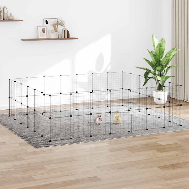 Vidaxl Petts Cage avec porte 52 panneaux 35x35 cm en acier noir