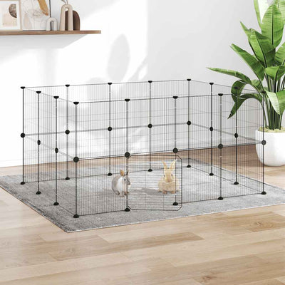 Vidaxl Petts Cage avec porte 28 panneaux 35x35 cm en acier noir