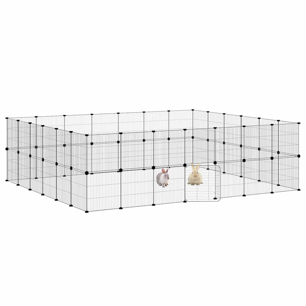 Vidaxl Petts Cage avec porte 52 panneaux 35x35 cm en acier noir