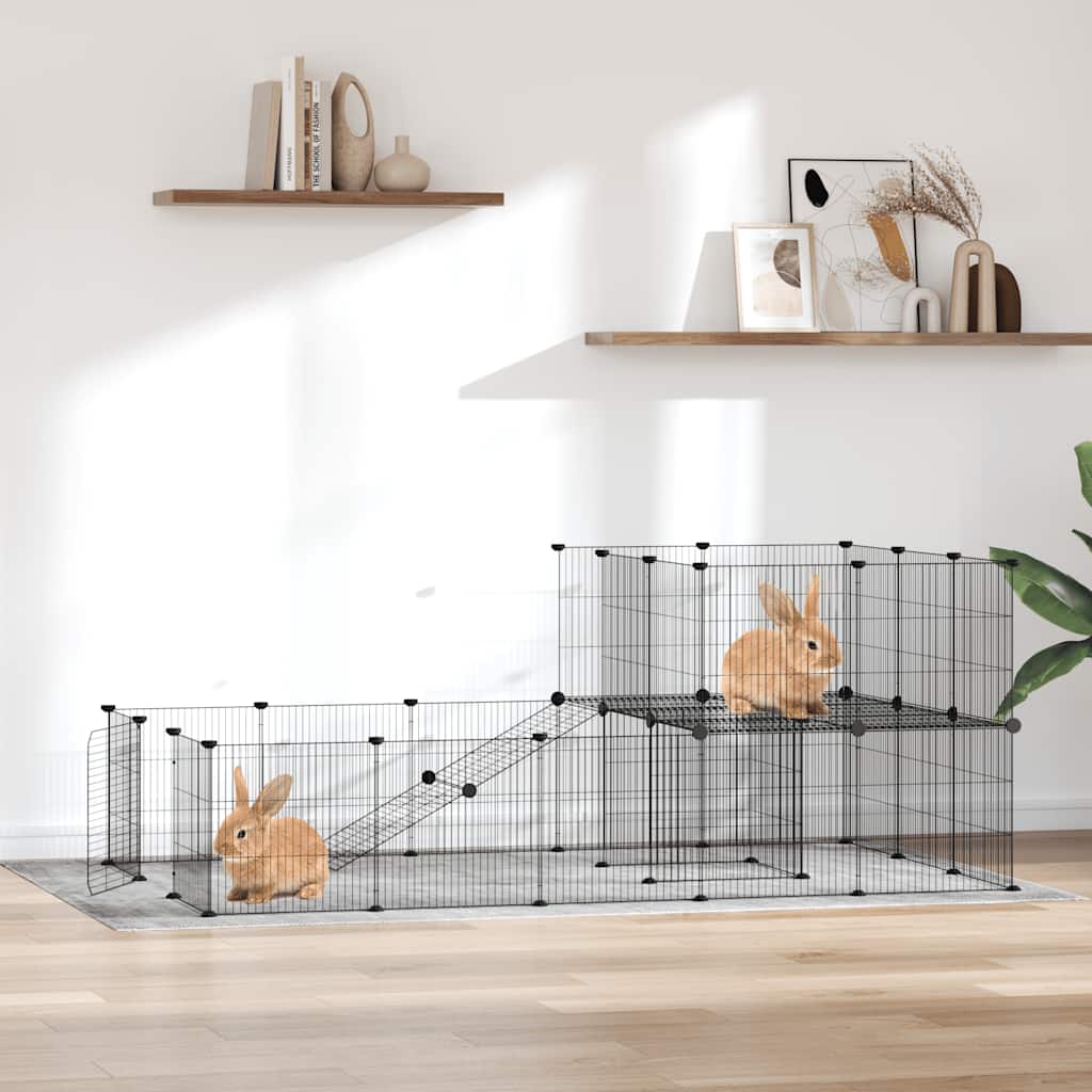 Vidaxl Petts Cage avec porte 36 panneaux 35x35 cm en acier noir