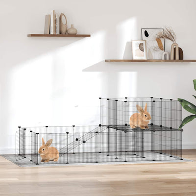 Vidaxl Petts Cage avec porte 36 panneaux 35x35 cm en acier noir