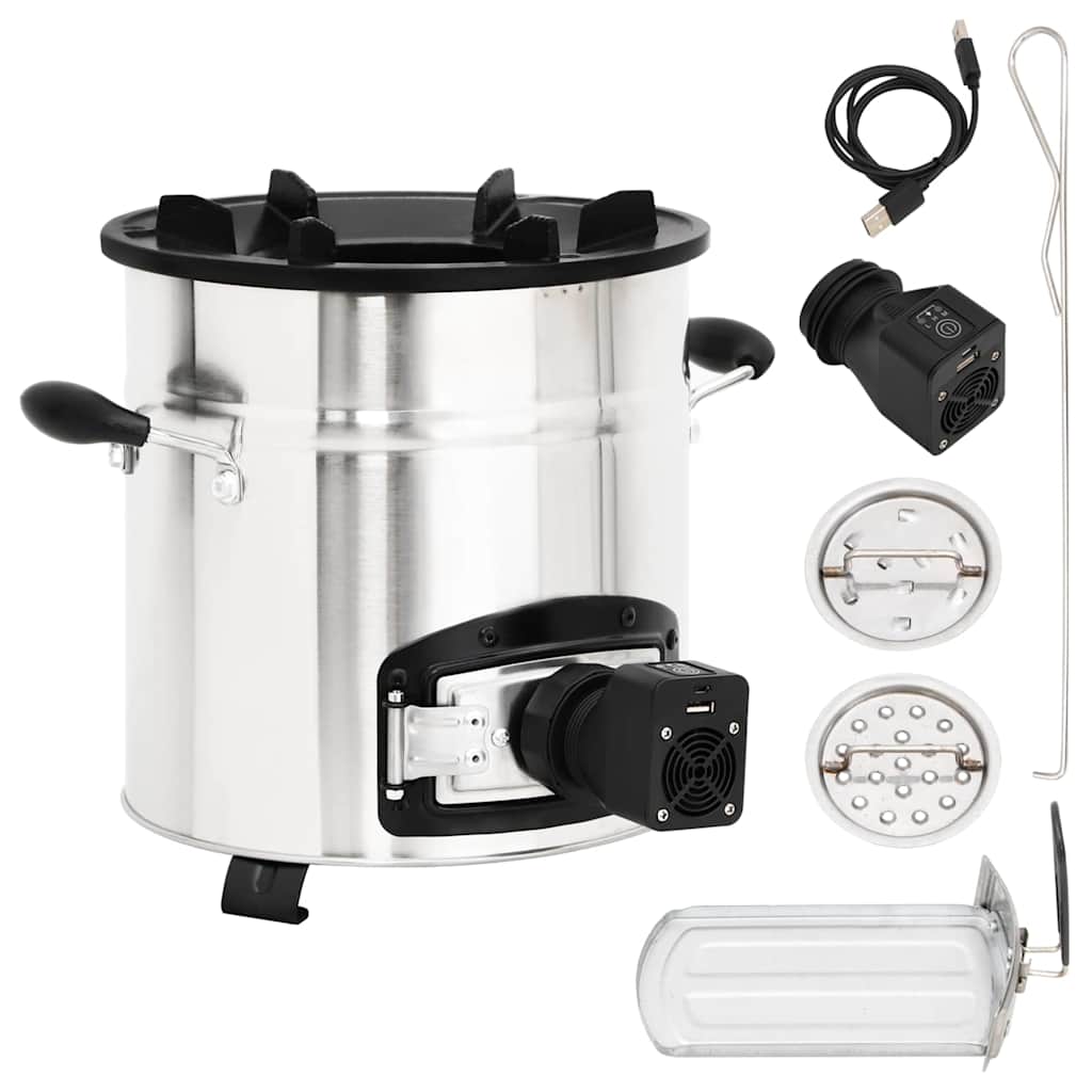Vidaxl Wood Stove avec ventilateur USB 35,5x26x28 cm en acier inoxydable