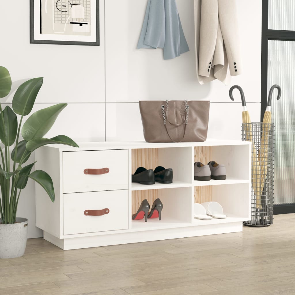 Vidaxl Shoes Bank 100x34x45 cm Pine solide blanc