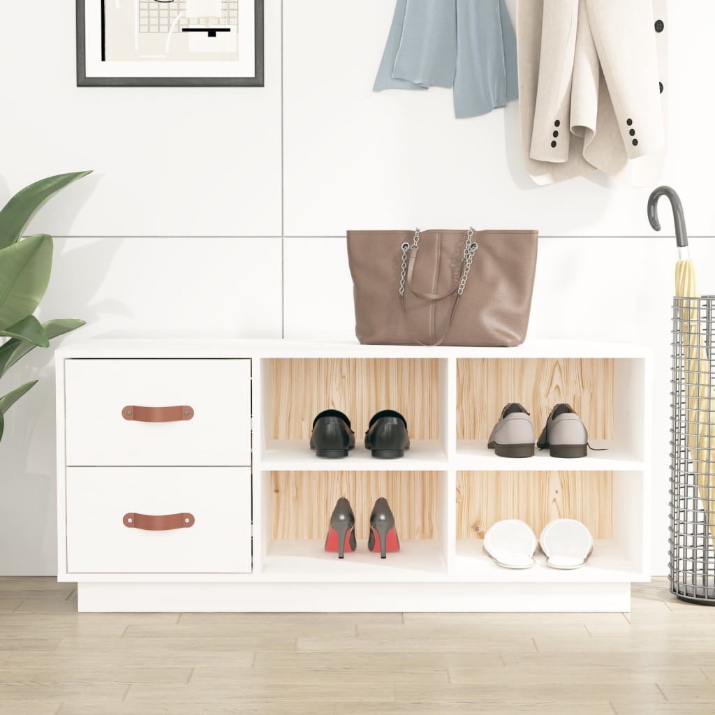 Vidaxl Shoes Bank 100x34x45 cm Pine solide blanc