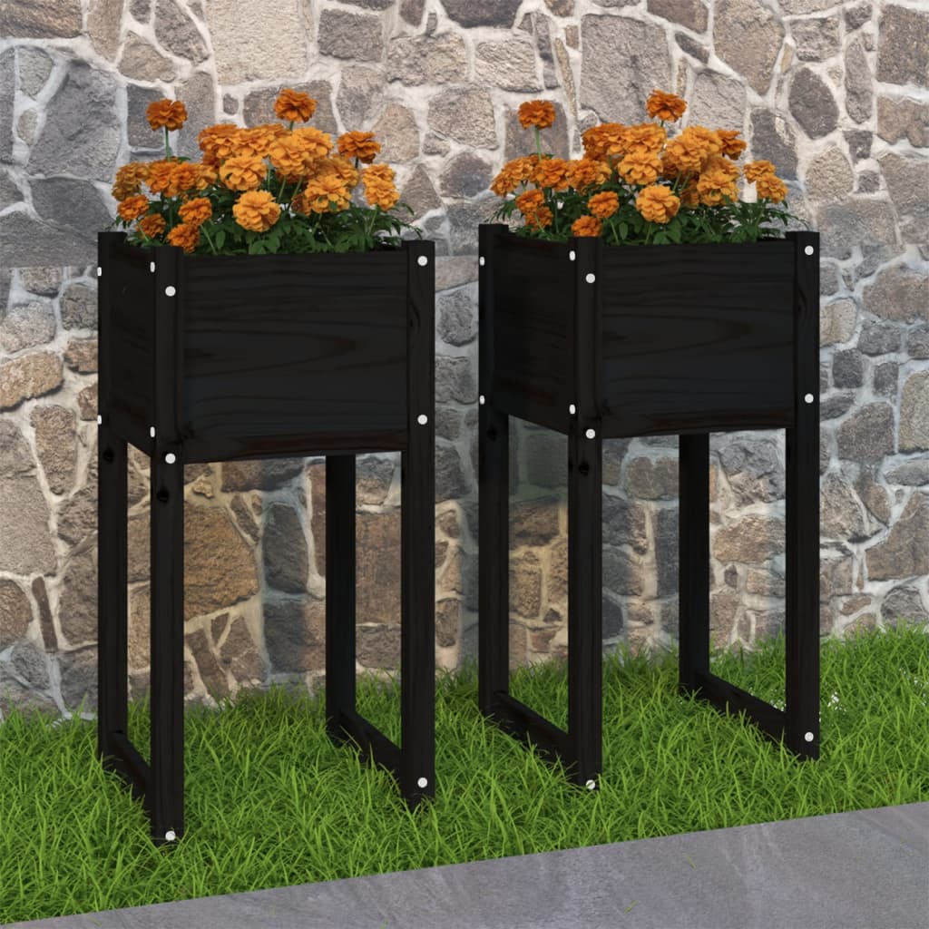 Jardinières vidaxl 2 ST 40x40x81 cm Pine solide noir