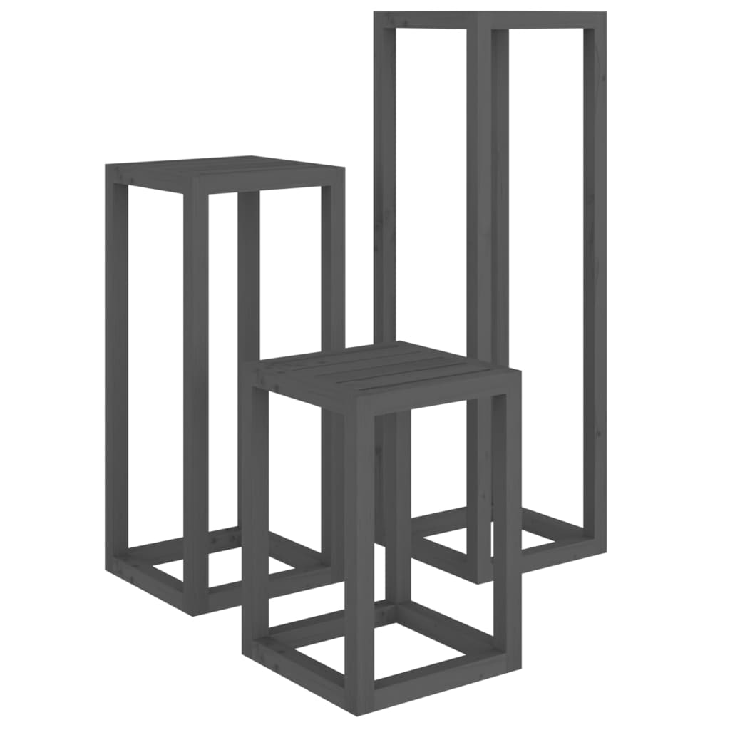 Vidaxl en 3 parties support de plante Ensemble de pin solide gris