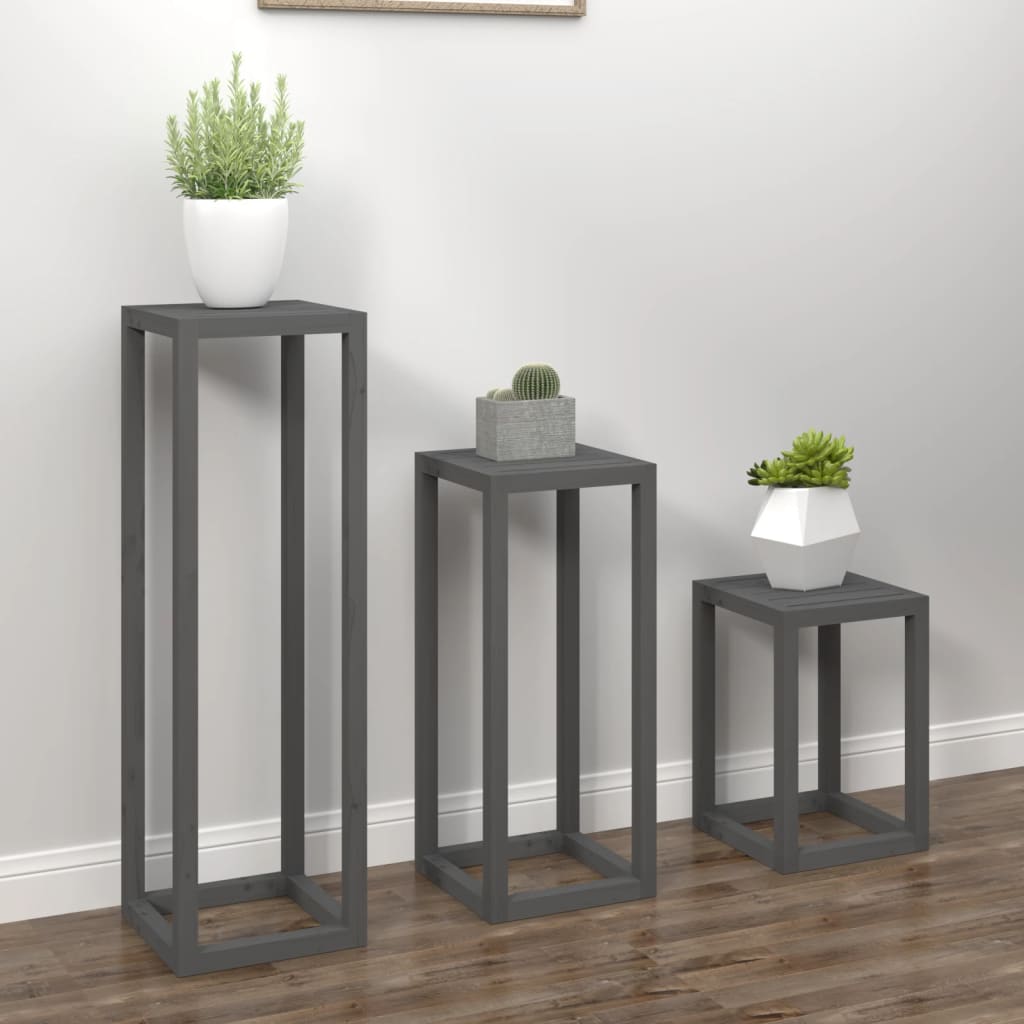 Vidaxl en 3 parties support de plante Ensemble de pin solide gris