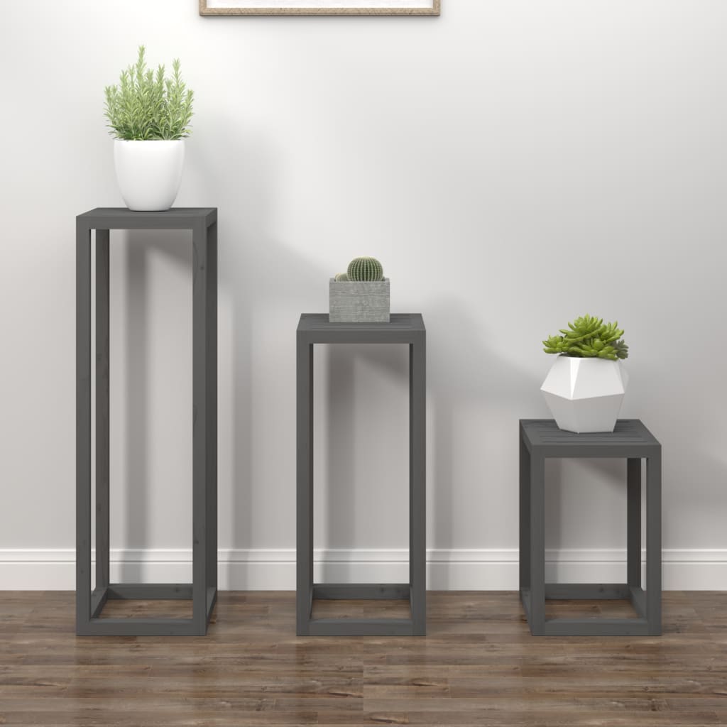 Vidaxl en 3 parties support de plante Ensemble de pin solide gris