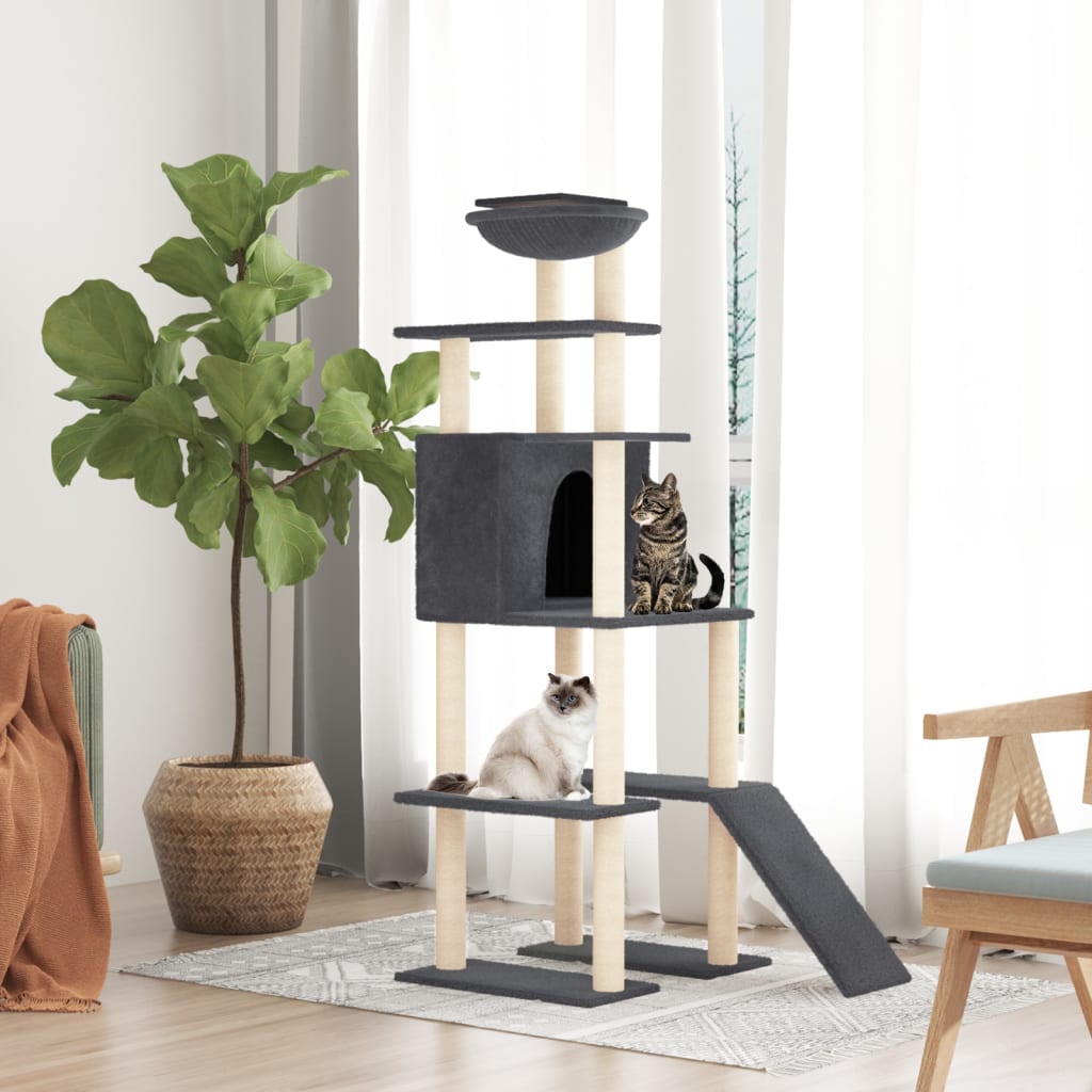 Vidaxl Cat Meubles avec Sisal Scratch Posts 166 cm Gris foncé
